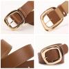 Womens Trapezoid Buckle Leather Belt With Alloy Pin Closure For Casual And Office Wear