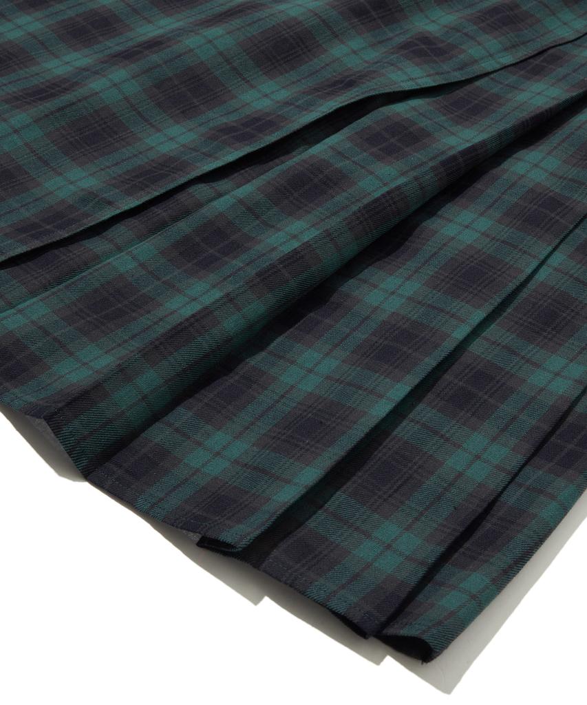 Penfield Cotton Check Pleated Skirt Green_Fs1Ws20F