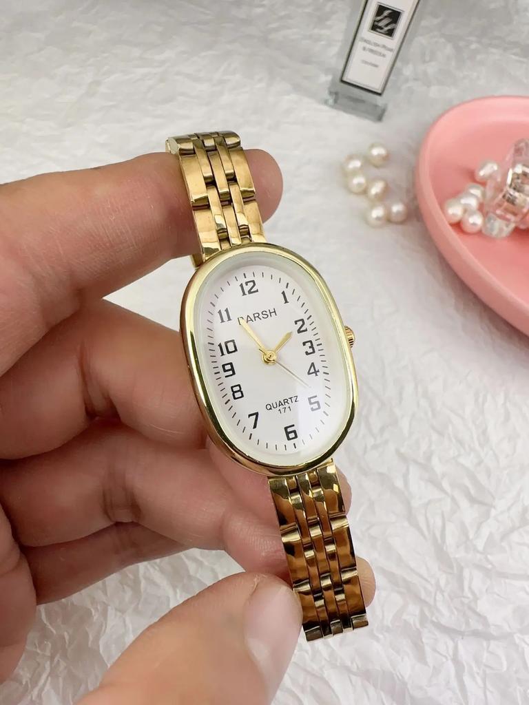 Lyxmode Dam Oval Urtavla Kvarts Klocka Damer Justerbart Rostfritt Stålarmband Armbandsur Dropshipping Relogio Feminino