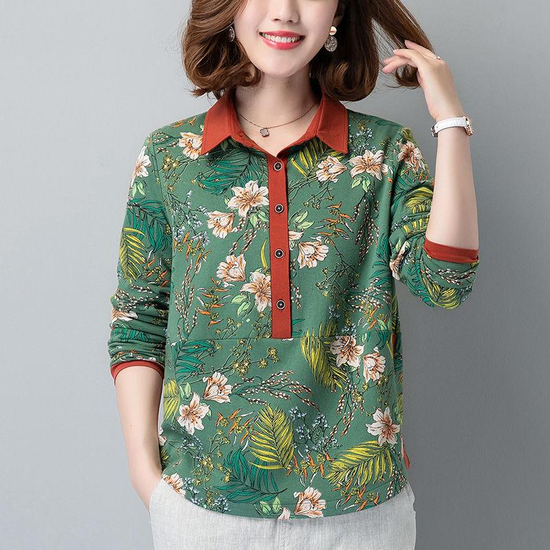 

Весна Осень Растения Цветы Мода Принт Рубашка Женская Одежда Повседневная На пуговицах Поло-воротник Все сочетается Со вставками Свободная Блузка XXL