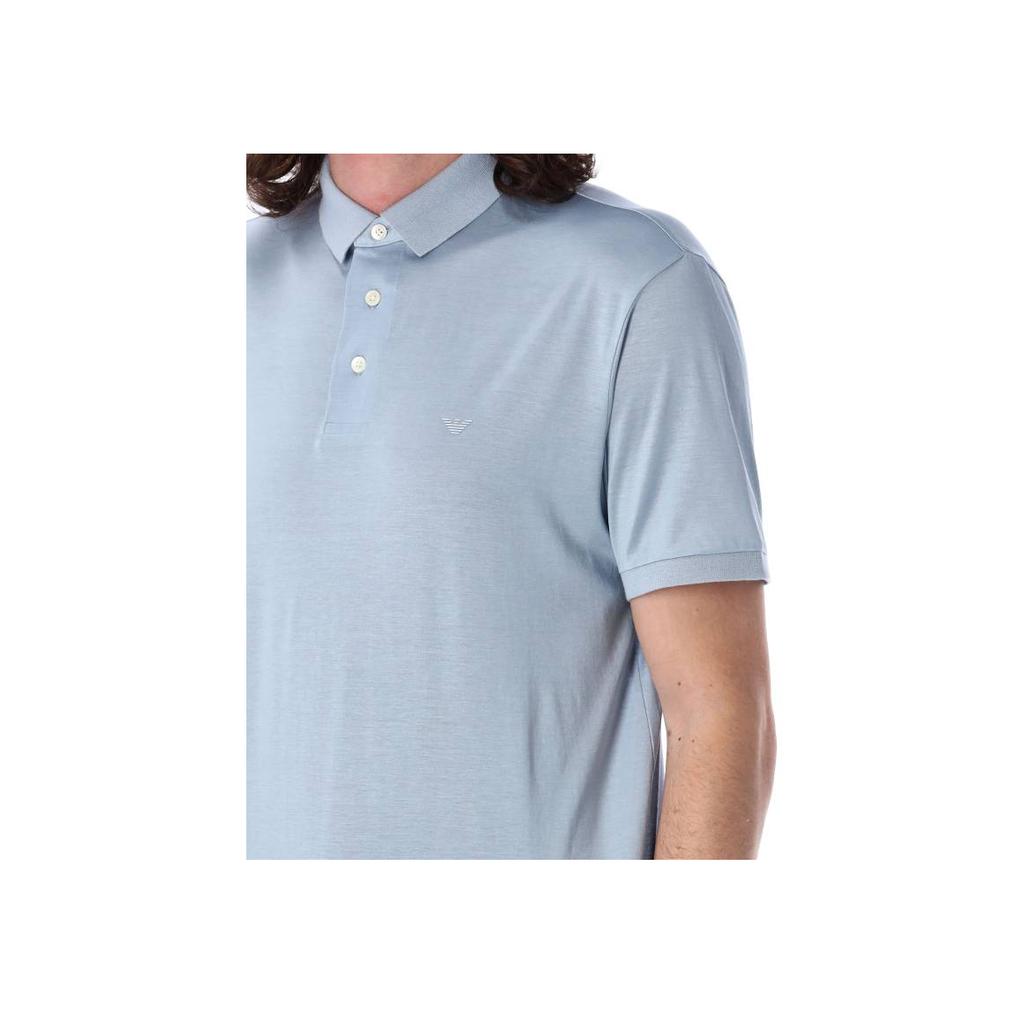Emporio Armani Solid Color Button Short Sleeve Polo Shirt Men tops Light-Blue 8N1F96-1JUVZ-U9378