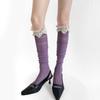 Women Nylon Stretch Thigh High Stockings With Lace Trim and Mesh Detailing Hollowout Over the Knee Socks for Daily Use