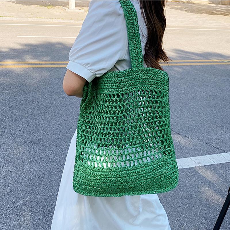 Yogodlns Bolso de hombro hueco tejido de verano para mujer bolso de mano informal de viaje de Color caramelo para playa