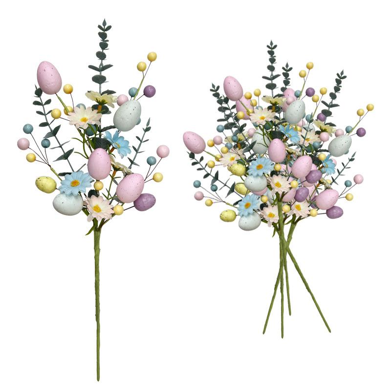 Easter Party Eggs Branch Decoration with Artificial Flower DIY Flower Bouquet for Table Easter Garden Party Desktop Decoration