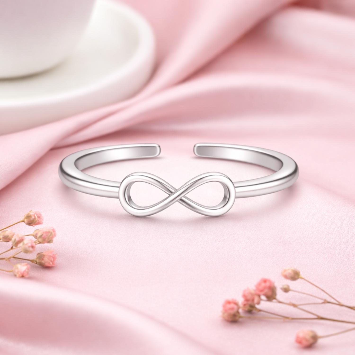

Infinity Open Adjustable Ring – 925 Sterling Silver 6 білий