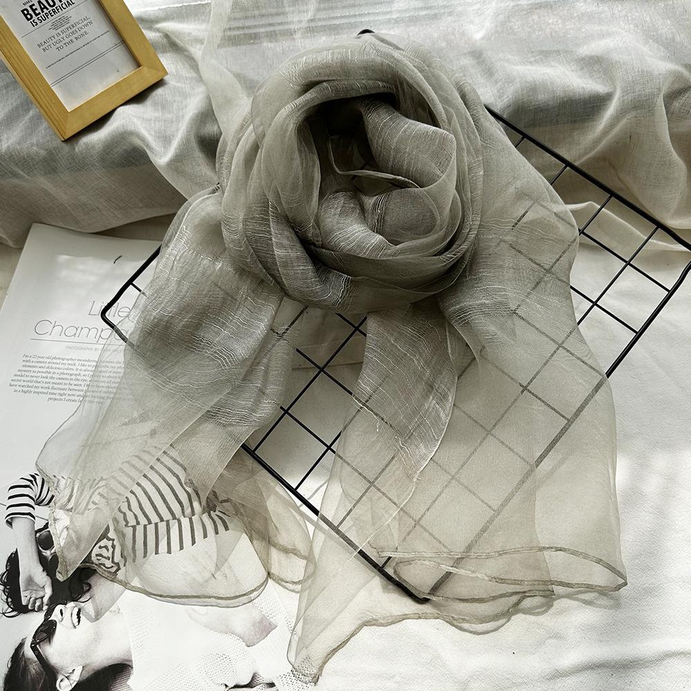 Thin Yarn Blue Women'S Hemp Mulberry Silk Scarf Women'S Autumn  Versatile Elegant Literary Silk And Hemp Shawl