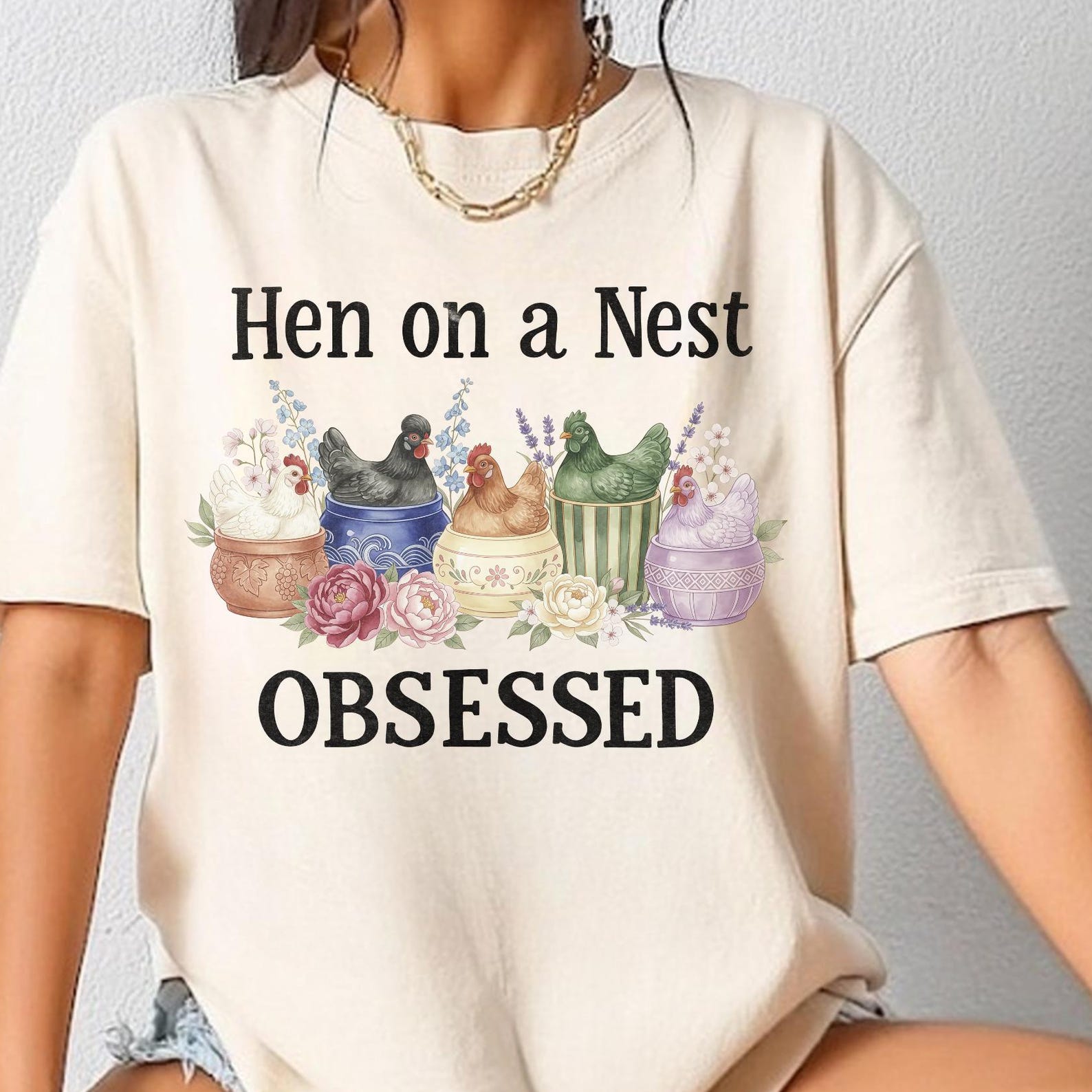 Hen On A Nest Obsessed Shirt, Thrifting Vintage Pyrex Shirt, Retro Kitchenware Stack Tee, Farmhouse Chicken Shirt, Nest Collector s Society S