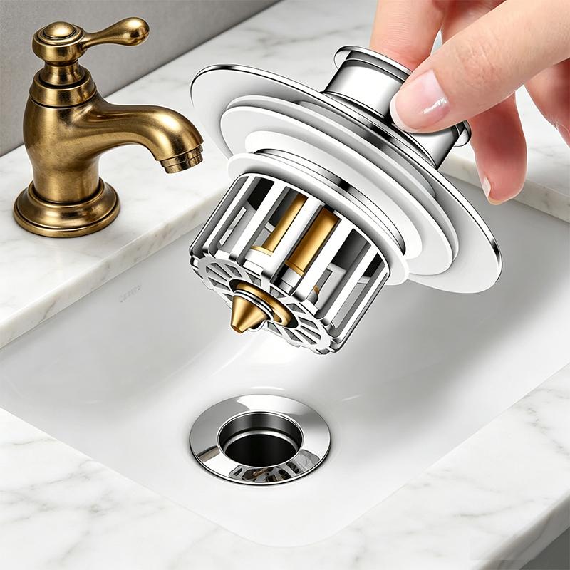 Brass Modern Electroplating Bathroom Basin Sink Pop up Drain Stopper Anti Clogging Eco Friendly Push Down Pop-up (Silver,Brass)