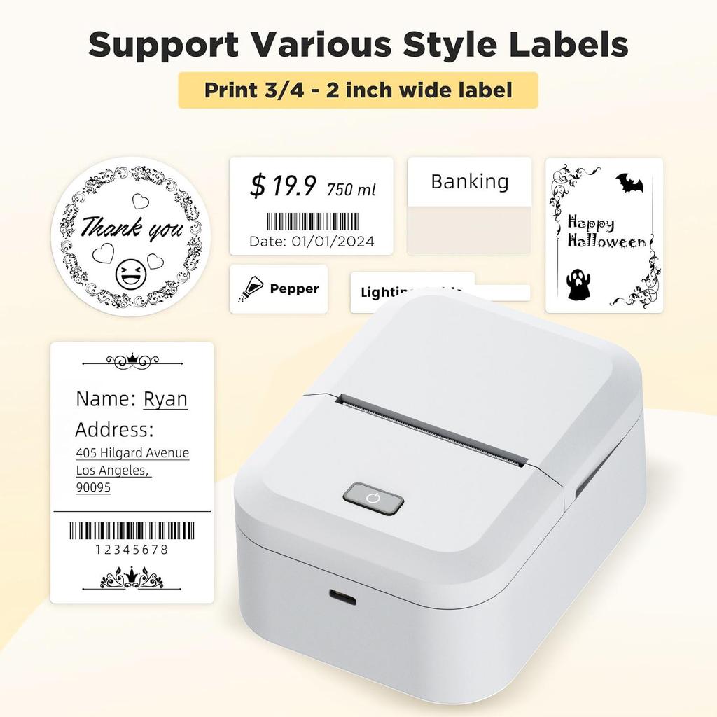 X2 Dual-Mode Inkless Thermal Label Printer for Computer & Mobile, Bluetooth QR Code Capable
