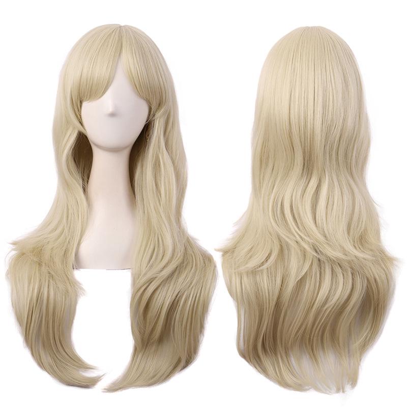 Long Curly Cosplay Wig for Women - 70cm, Gold/Pink/Blue, Realistic Full Wig with Headband