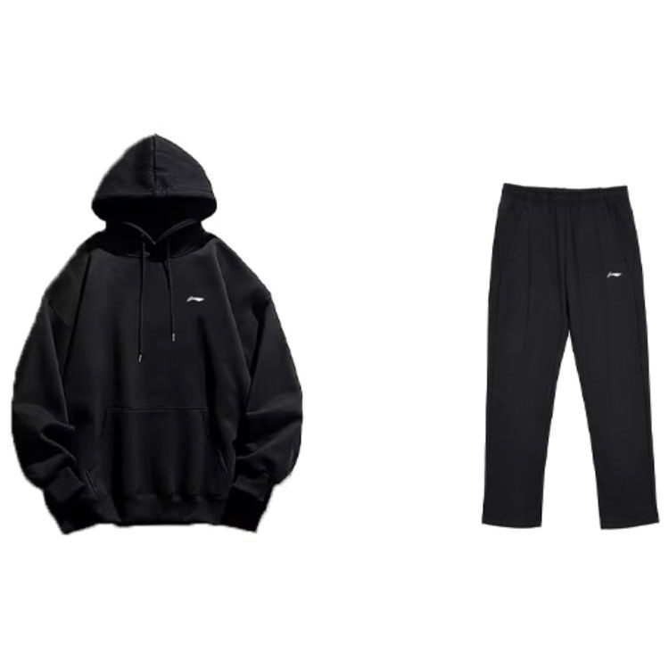 

Li Ning Sports Fashion Series Логотип с принтом однотонный пуловер с капюшоном флисовая толстовка трикотажные длинные брюки повседневный спортивный костюм YWDT409-1+AKLTC41-1 XL