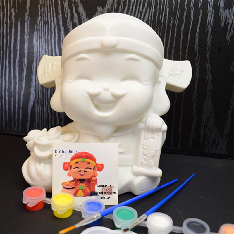 White Clay God of Wealth Ornament - DIY Craft Piggy Bank