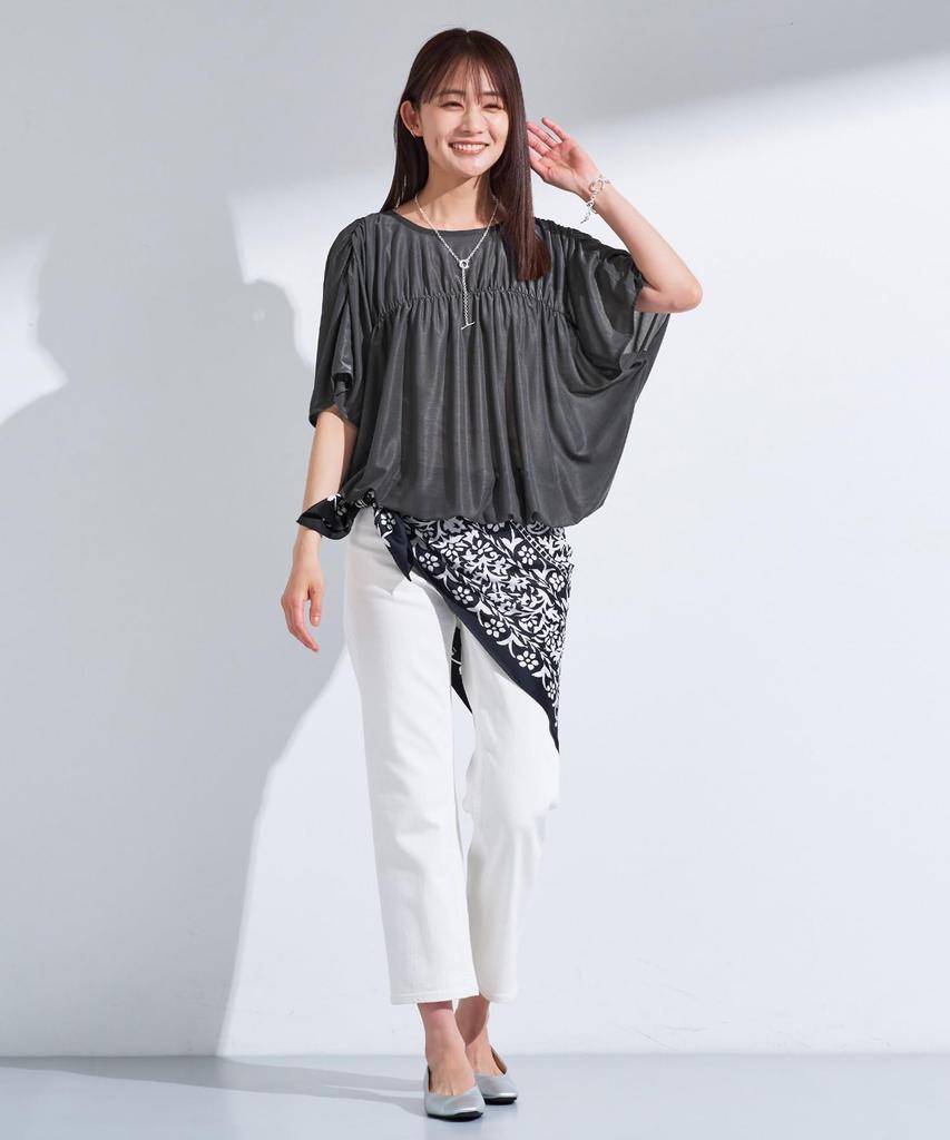 INDIVI Washable Shirred Sheer Black Size 38 12713600 Top, Women's, (019), (M),