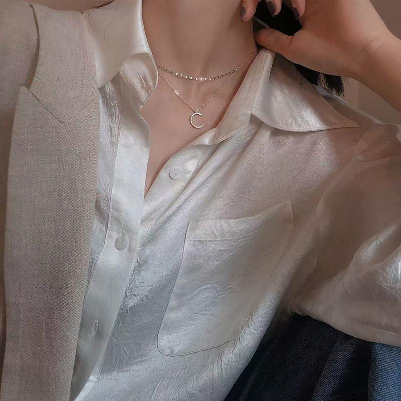 New 925 Sterling Silver Necklace Moon Star Shape Woman Pendant Simple Style Charm Choker Birthday Gift Exquisite Jewelry