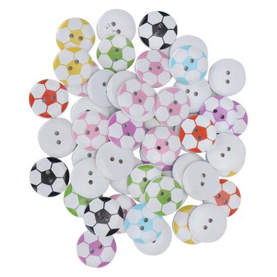 50 Stück Knöpfe, bunt bemalt, Fußball-Muster, Holzknöpfe, Kleidung, dekorative Accessoires
