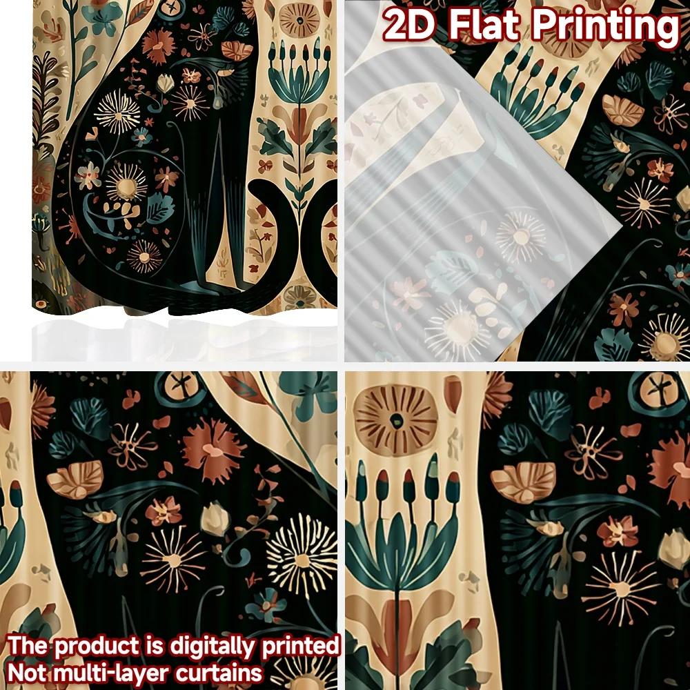 Set Of 2 Flat Printing Scene Curtain Floral Feline Duo Digital Printed Polyester Drapes All Season Party Holiday Decor Perfect