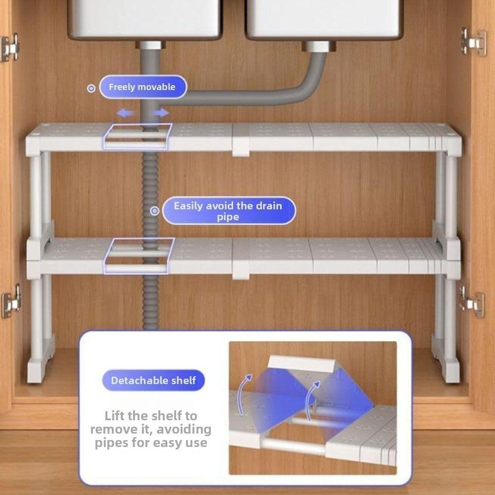 Expandable Cabinet Storage Rack Adjustable Width Stackable Under-Sink Storage Rack Multi-Purpose Layered Partition