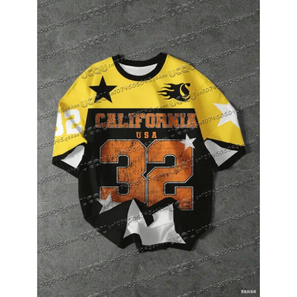 Printed short sleeved T-shirt, summer pattern T-shirt, baseball shirt, plus size women's sports T-shirt