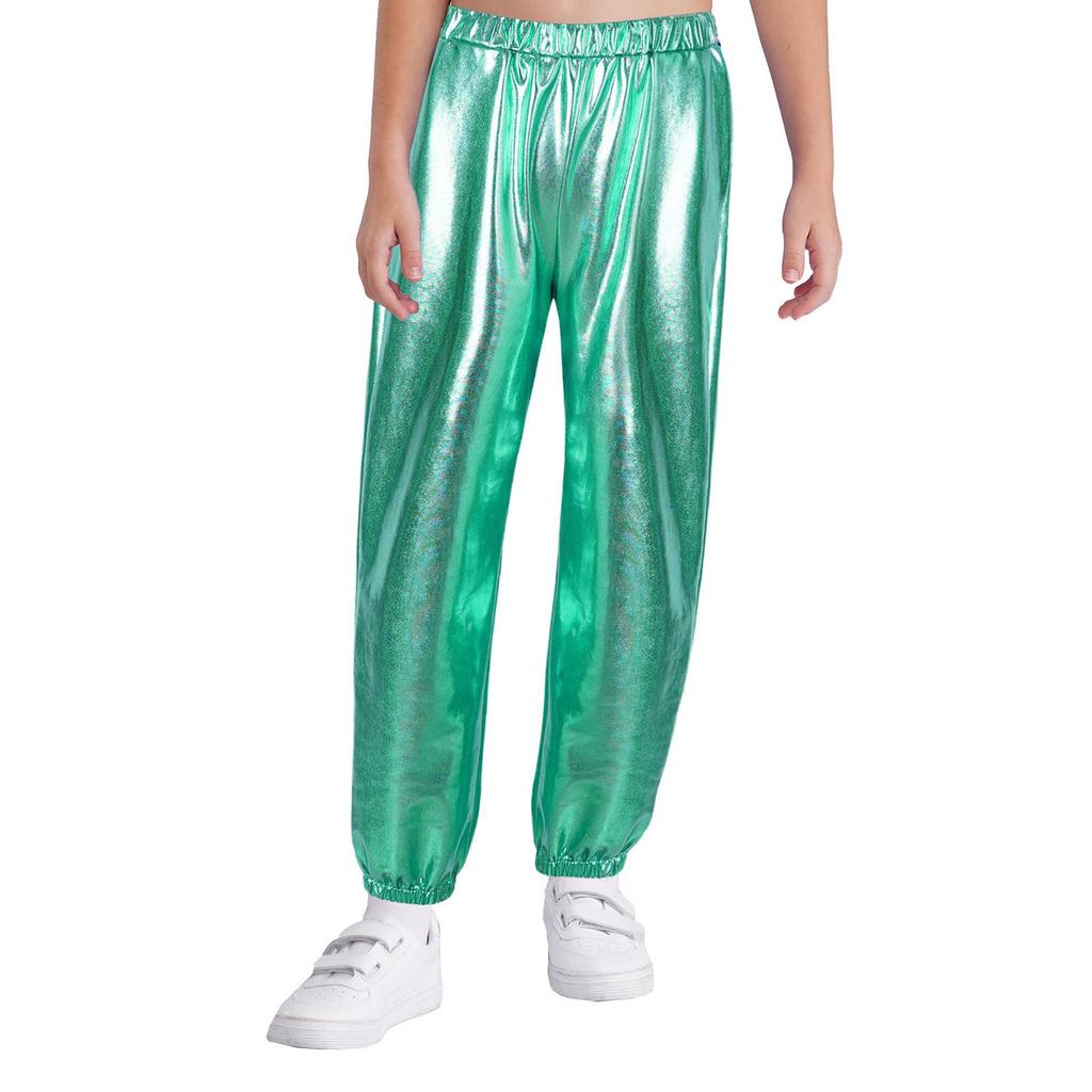 Kinder Mädchen Shiny Metallic Dance Hosen Elastische Hohe Taille Hip Hop Hosen Streetwear Dancewear