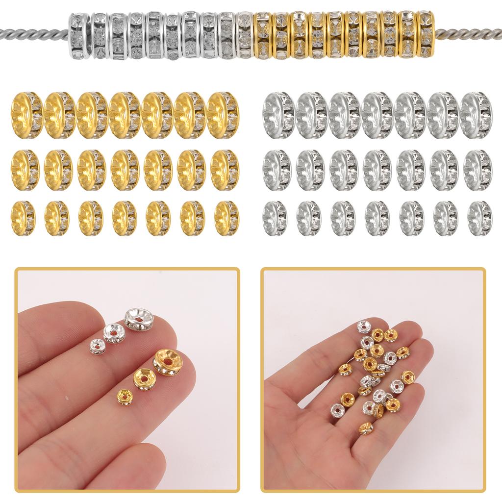 100 Stück Abstandshalter Perlen für die Schmuckherstellung, Strass-Abstandshalter Perlen Kristall-Abstandshalter Perlen für Armbänder, Akzentperlen für Stifte