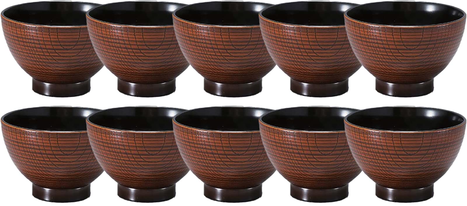 

[Amazon.co.jp Exclusive] [Commercial Set] Fukui Craft Miso Soup Bowls, 4, Made in Japan, Random Stripe Wood Grain, Tochigi Black (10 bowls)