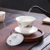 Muyi Mutton Fat Jade Style Ceramic Tea Set with Landscape Ink Design