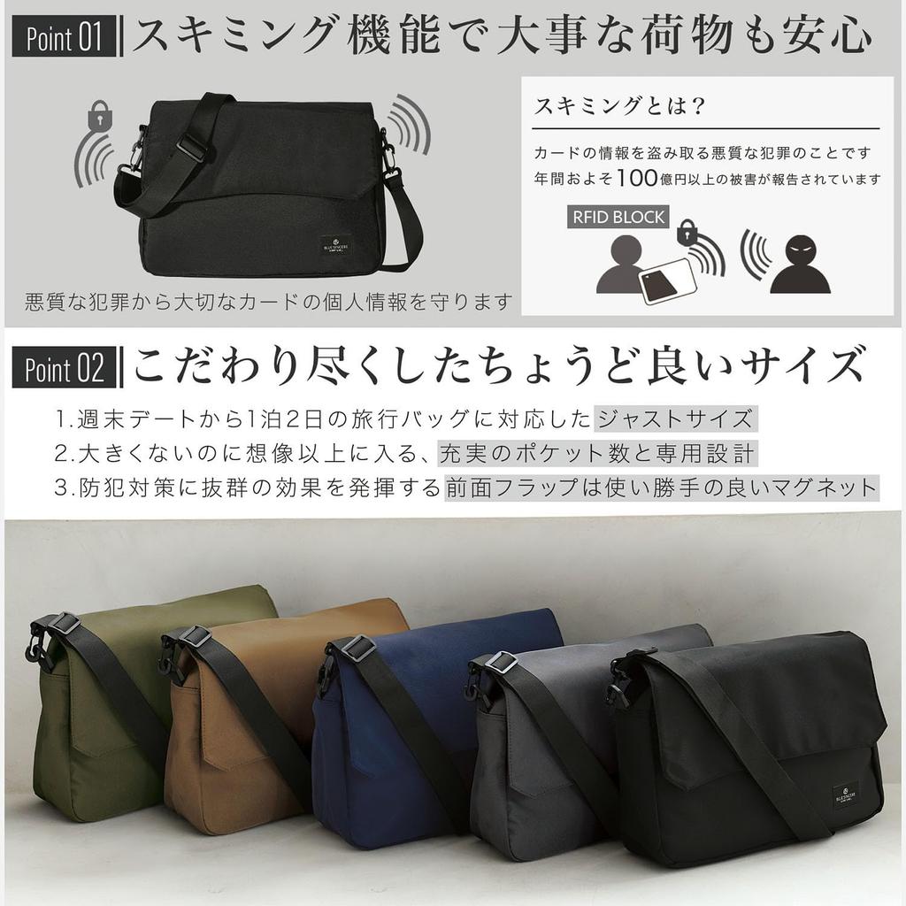 BLUE SINCERE Shoulder 7 Bag SHB1 Navy Men's Bag, Pockets, Anti-Magnetic, RFID, Lightweight, Anti-Skimming, Canvas, Crossbody/One-Shoulder / [A4 Size]