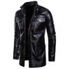 Outono Jaqueta de couro de comprimento médio Gola alta Quatro bolsos Biker Jaqueta de couro para homens