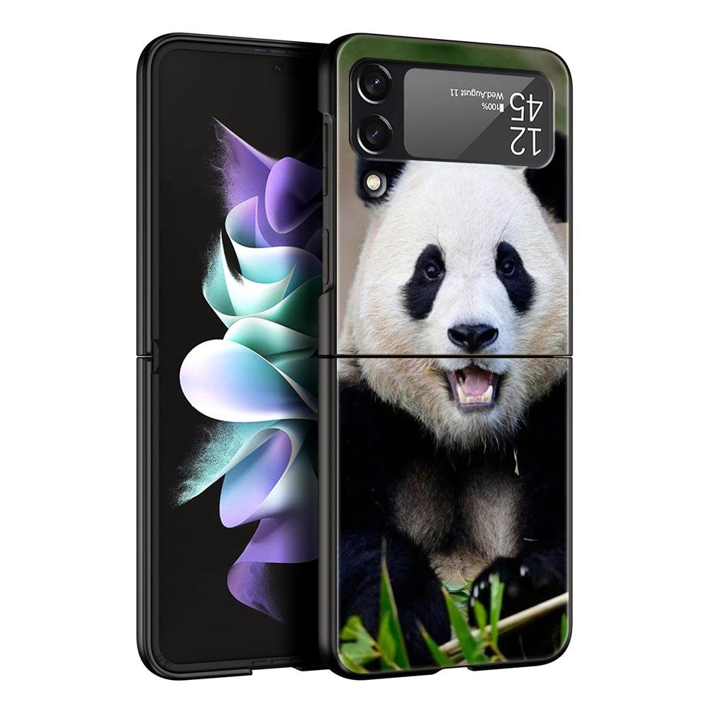 Phone Case For Samsung Galaxy Z Flip 3 4 5 Hard Black Folding PC Luxury For Samsung Z Flip3 Cover Protect Shell Fubao Panda