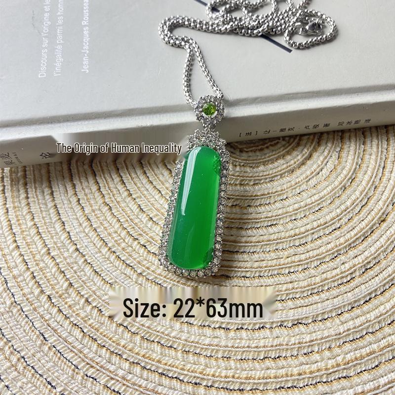 

Imitation Jade Green Pendant Necklace with Diamond Accents and Stainless Steel Chain