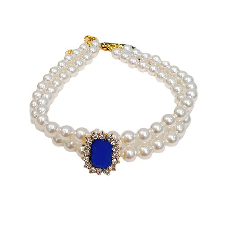 Pet Collar Pearl Double Stacking Dog Siamese Devon Cat Pearl Necklace with Diamonds Jewelry