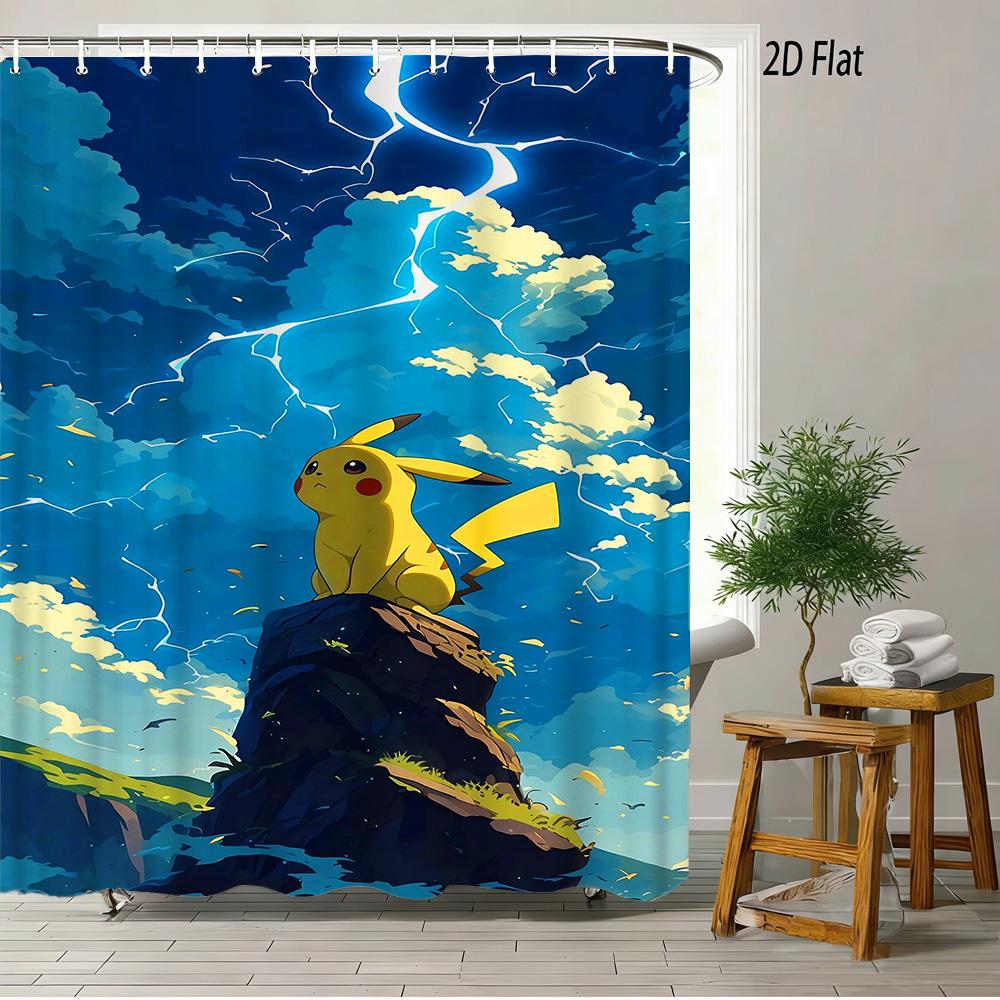 

2D Flat Pokemon Psyduck Cute Cartoon Bathroom Shower Curtain 1pc-90x180