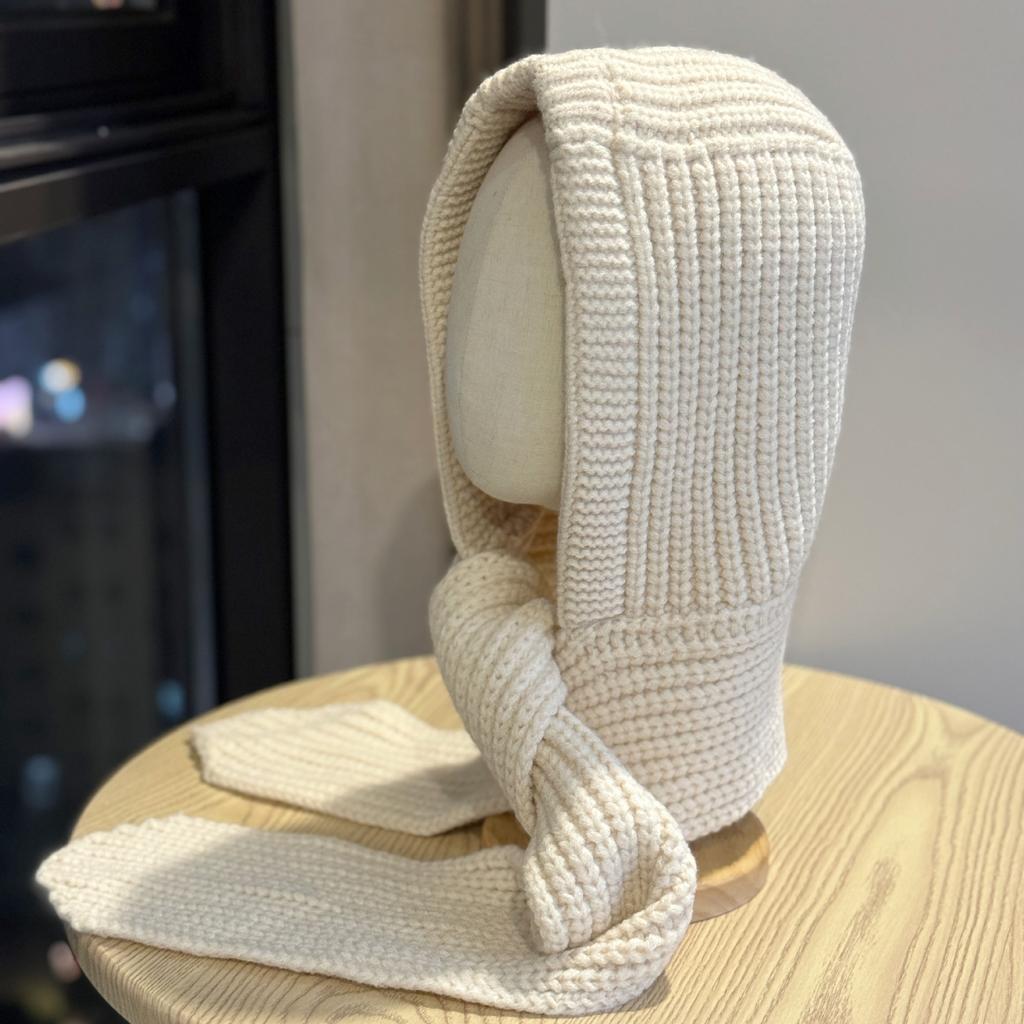 New Style Balaclava Women's Autumn and Winter Warm Woolen Hat Scarf One Piece Knitted Hat Hooded Scarf Trendy