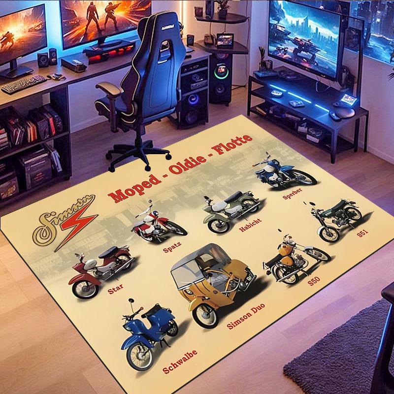 Simson Vintage Motorcycle Rug, Suitable for Living Room, Bedroom, Game Room, Computer Room and Home Décor.