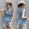 Summer V-neck Lace Stitching Pullover Sleeveless T-shirt Women's Ice Silk Vest Suspenders Slim Women's Knitted Bottoming Shirt