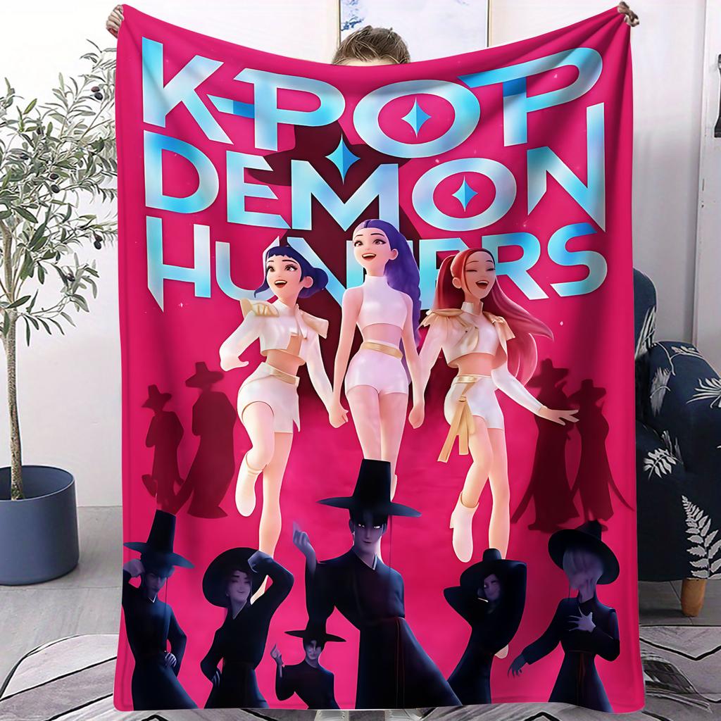 1PCS Flannel Blanket K Pop Demon Hunter Girls Boys Plush Throw Blanket Novelty Warm for Home Office Nap Camping All Season Gift