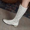 Krazing Pot – bottes d'été à bout rond en microfibre, décorations creuses à la mode, bottes d'été, cuissardes hautes