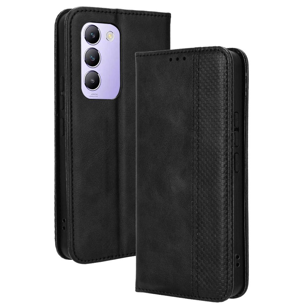 

For vivo Y200e 5G/V40 SE 5G/Y100 5G (Indonesia)/V30 Lite 4G/T3 5G/Y100 4G/V30 SE 5G Phone Case Magnetic Leather Cover Black