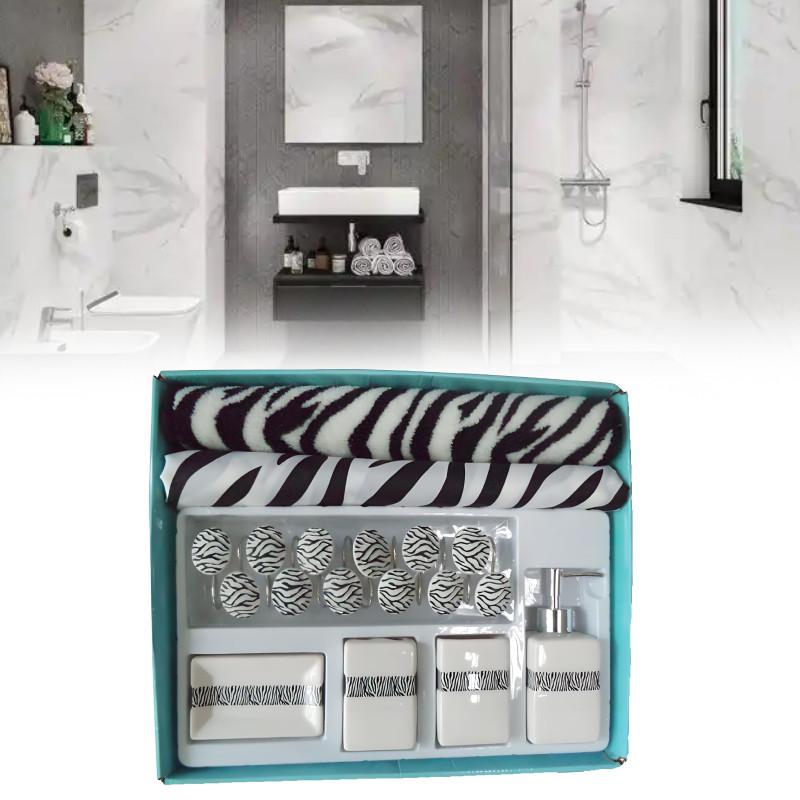 Modern Geometric Polyester Bathroom Set With Shower Curtain And Nonslip Mat For Home Use