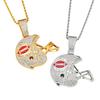 New hip-hop full diamond trend bouncing football helmet pendant with 5mm twist chain necklace