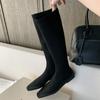 Sheepskin Square Head Tall Boots Women's Knight Boots Flat Bottom Boots Elastic Boots Socks Boots Stacking Boots