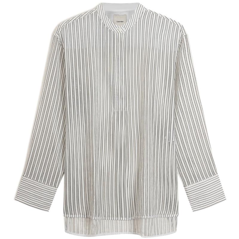 

Calvin Klein Ck Sheer Striped Half Placket Long Sleeve Shirt Women shirts 44B147G XS