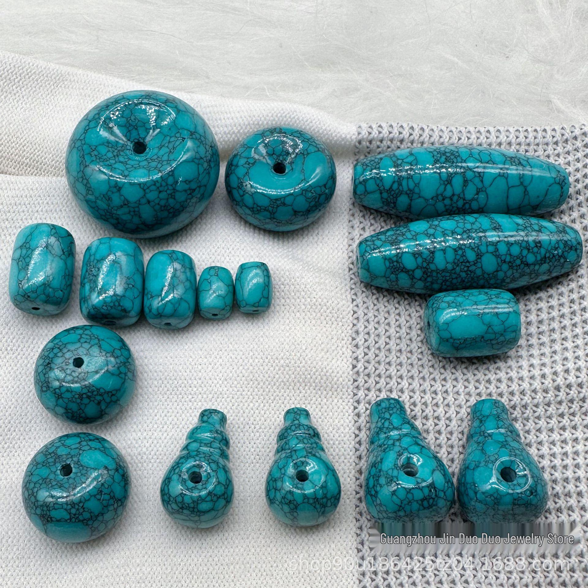 Magnesite Second-Gen Turquoise Net Flower Three-Way Spacer Dzi Barrel Loose Beads Spacer 6x3mm синий