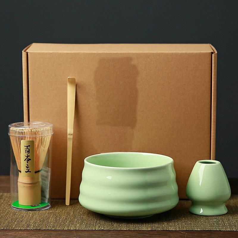 4PCS Japanese Matcha Tea Set Bamboo Whisk Scoop Ceramic Matcha Bowl Traditional Indoor Handmade Tea-making Tools Birthday Gift