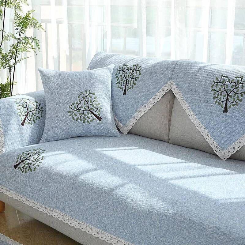 Cotton Fabric Sofa Cushion, Four-Season Linen, Simple Summer Non-Slip Seat Cushion, Modern European-Style Universal Sofa Cover, Towel