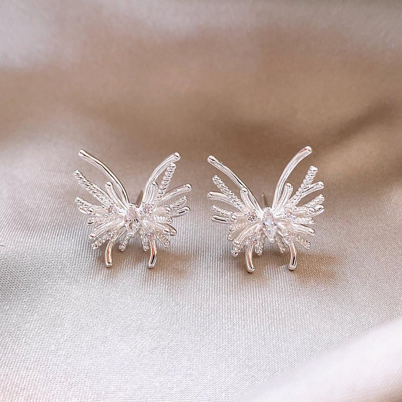 Silver Micro-Inlaid Butterfly Stud Earrings - Luxury, Niche Design for Women