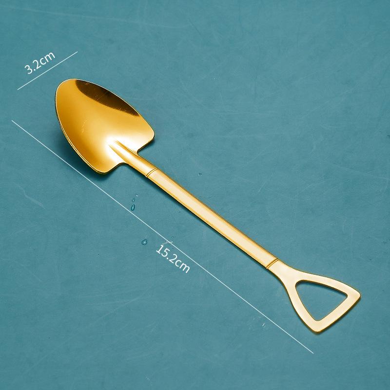 410 Stainless Steel Creative Modeling Shovel Spade Spoon Ice Cream Watermelon Spoon Fruit Fork Dessert Mixing Spoon Tip Spoon