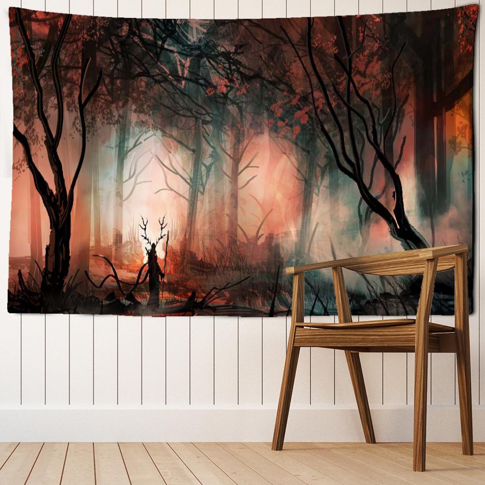Jungle Night Scenery Tapestry Wall Hanging Abstract Psychedelic Witchcraft Living Room Bedroom Home Decor Background Cloth