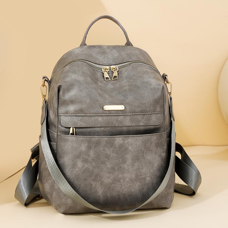 Women's Large Capacity Backpack Soft Leather Student Schoolbag Travel Backpack Multifunctional Shoulder Bag