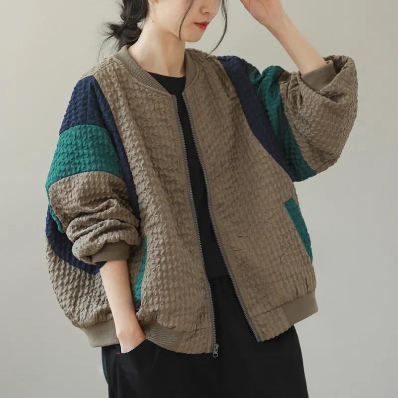 

Женская зимняя повседневная куртка с длинным рукавом и цветными блоками, свободная и облегающая, бейсбольная одежда XS кофейный